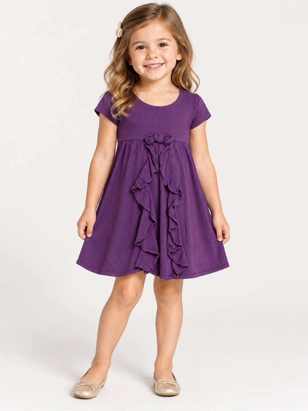 Ralph Lauren Girls Purple Ruffle Dress Size 4/4T Short Sleeve Fit & Flare